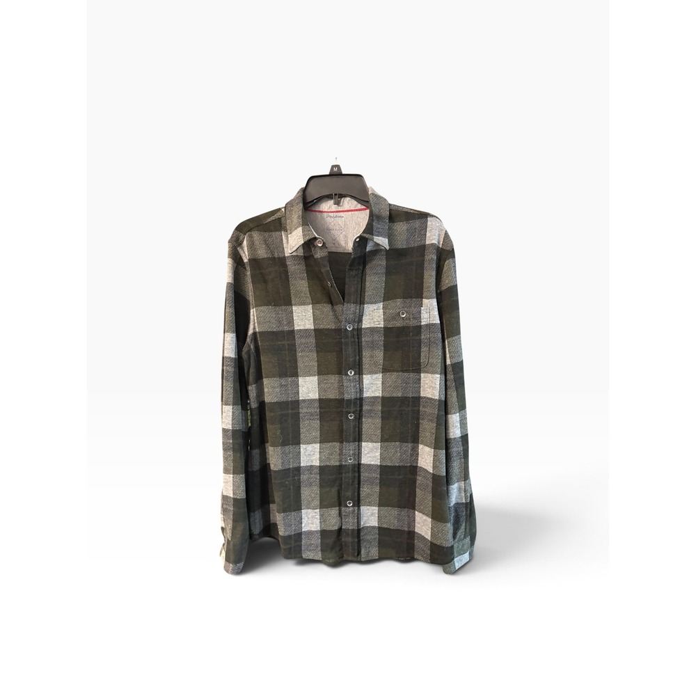 Flag & Anthem Madeflex Mens Medium Black Grey Plaid Flannel Stretch Shirt